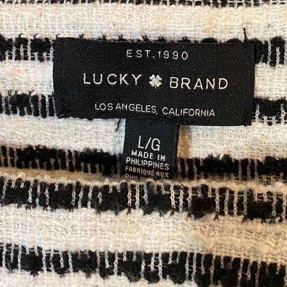 Lucky Brand Black White Striped Sleeveless Textured Knit Top Large Boho Casual - Picture 7 of 8